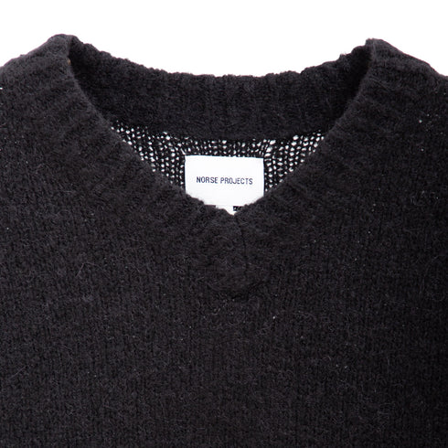 Norse Projects Rasmus Relaxed Brushed V Neck Sweater Black N45-0617 Degli Uberti